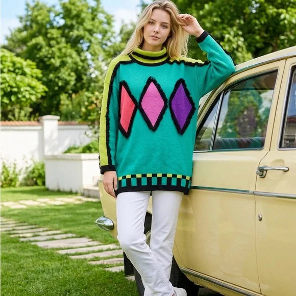 Vintage Women’s 80s Escada Margaretha Ley Colorblock Sweater Geometric 100% WOOL - Picture 7 of 9